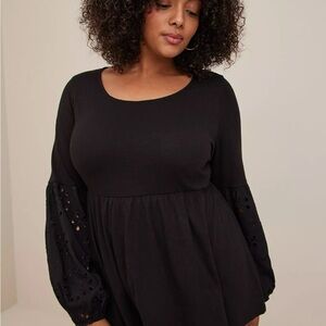 Torrid Cotton Modal Slub Scoop Neck Eyelet Sleeve Inset Babydoll Top Size 1X